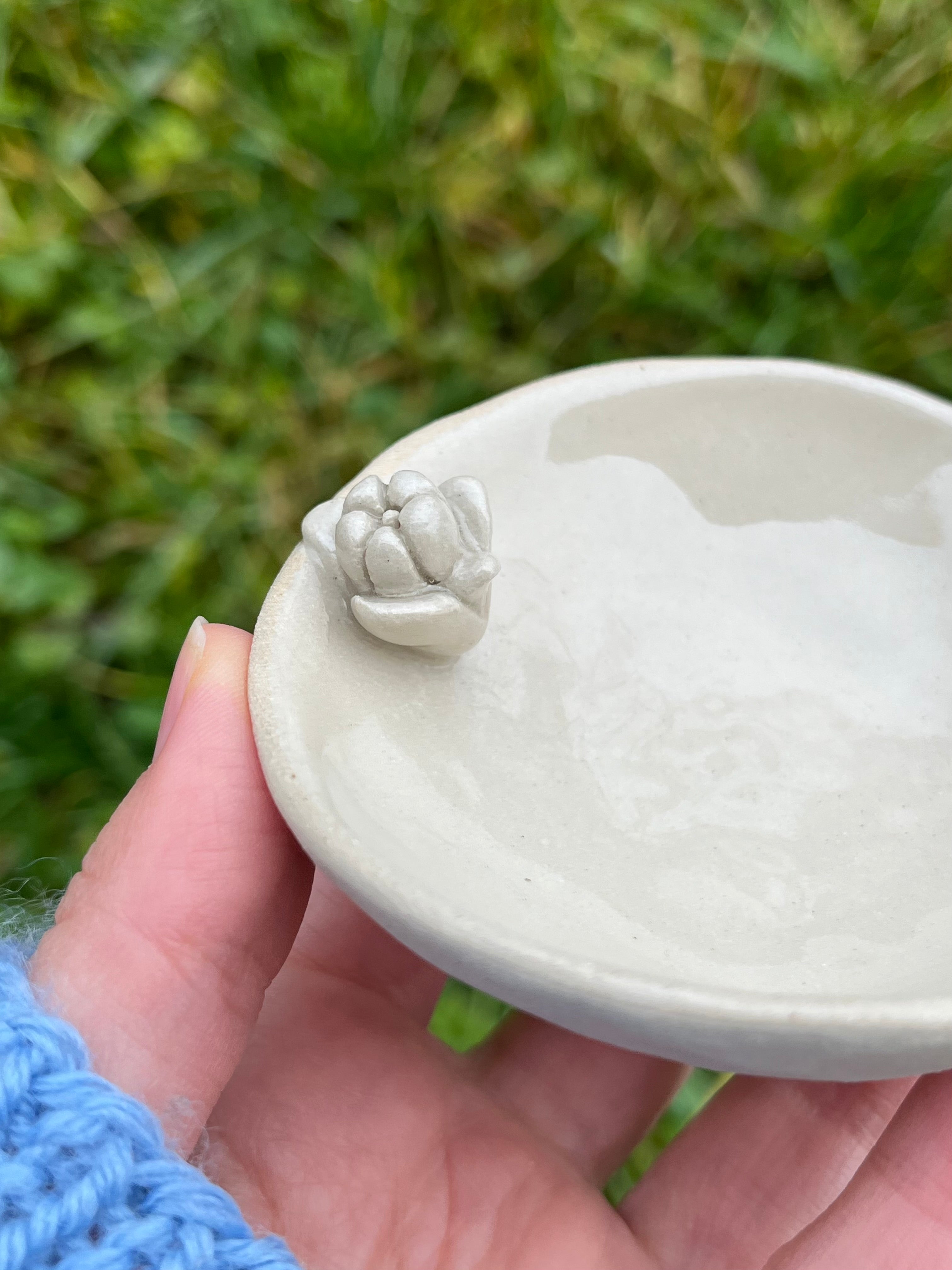 Small Handmade Jewelry Bowl With A Flower | Ring Dish | Decorative Ceramic