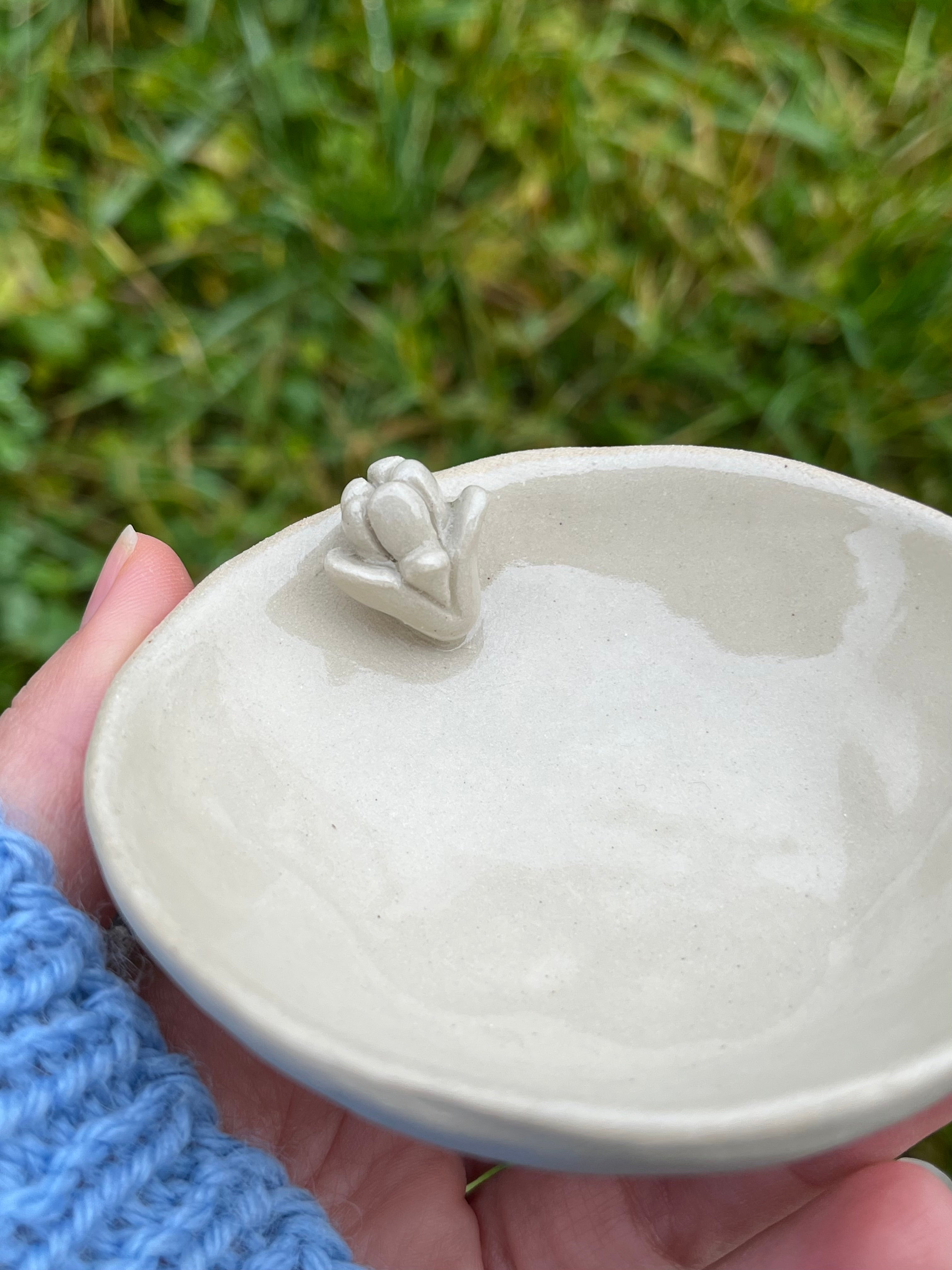 Small Handmade Jewelry Bowl With A Flower | Ring Dish | Decorative Ceramic