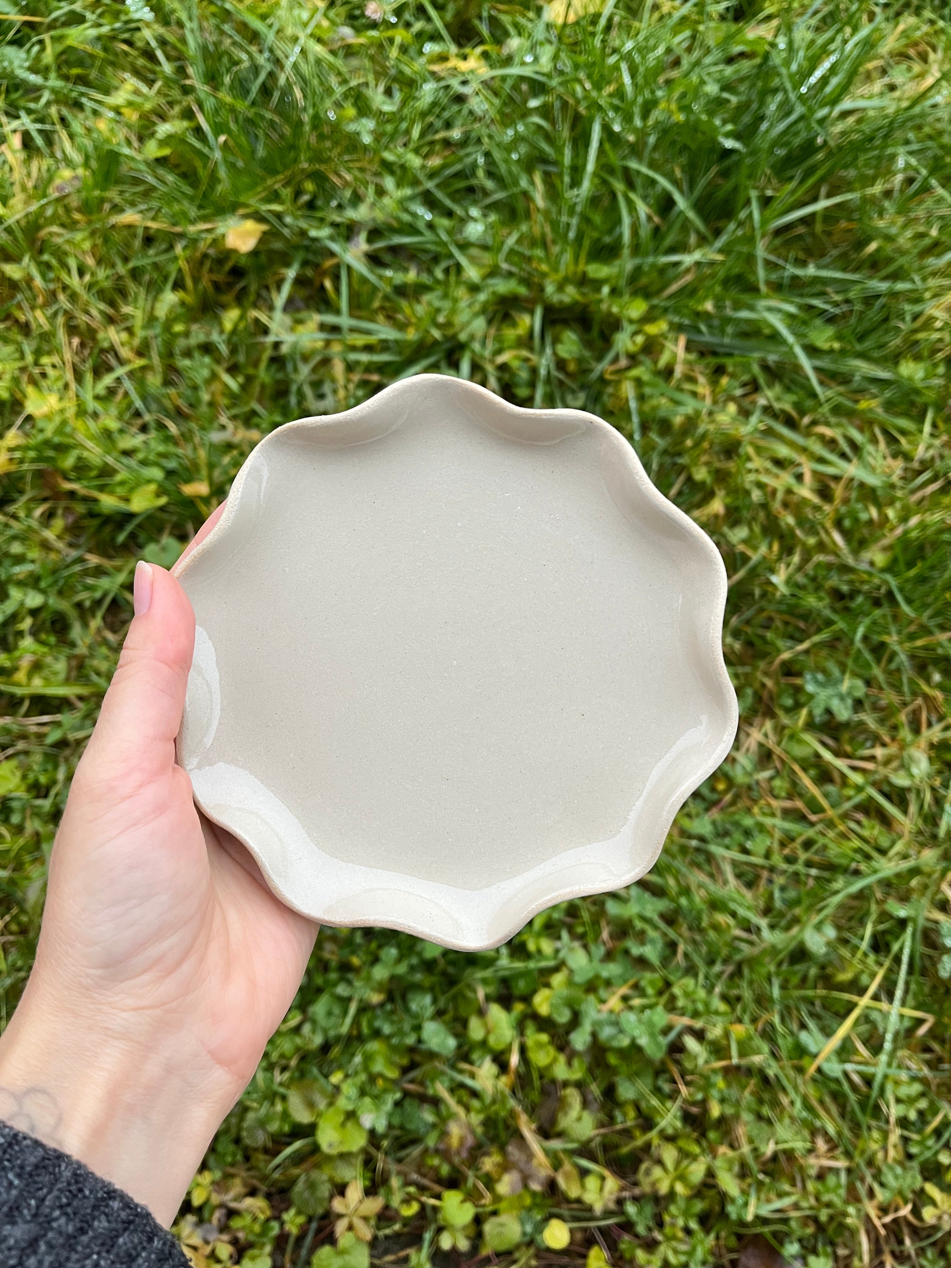 Small Handmade Ceramic Wavy Plate | Small Dessert Dish