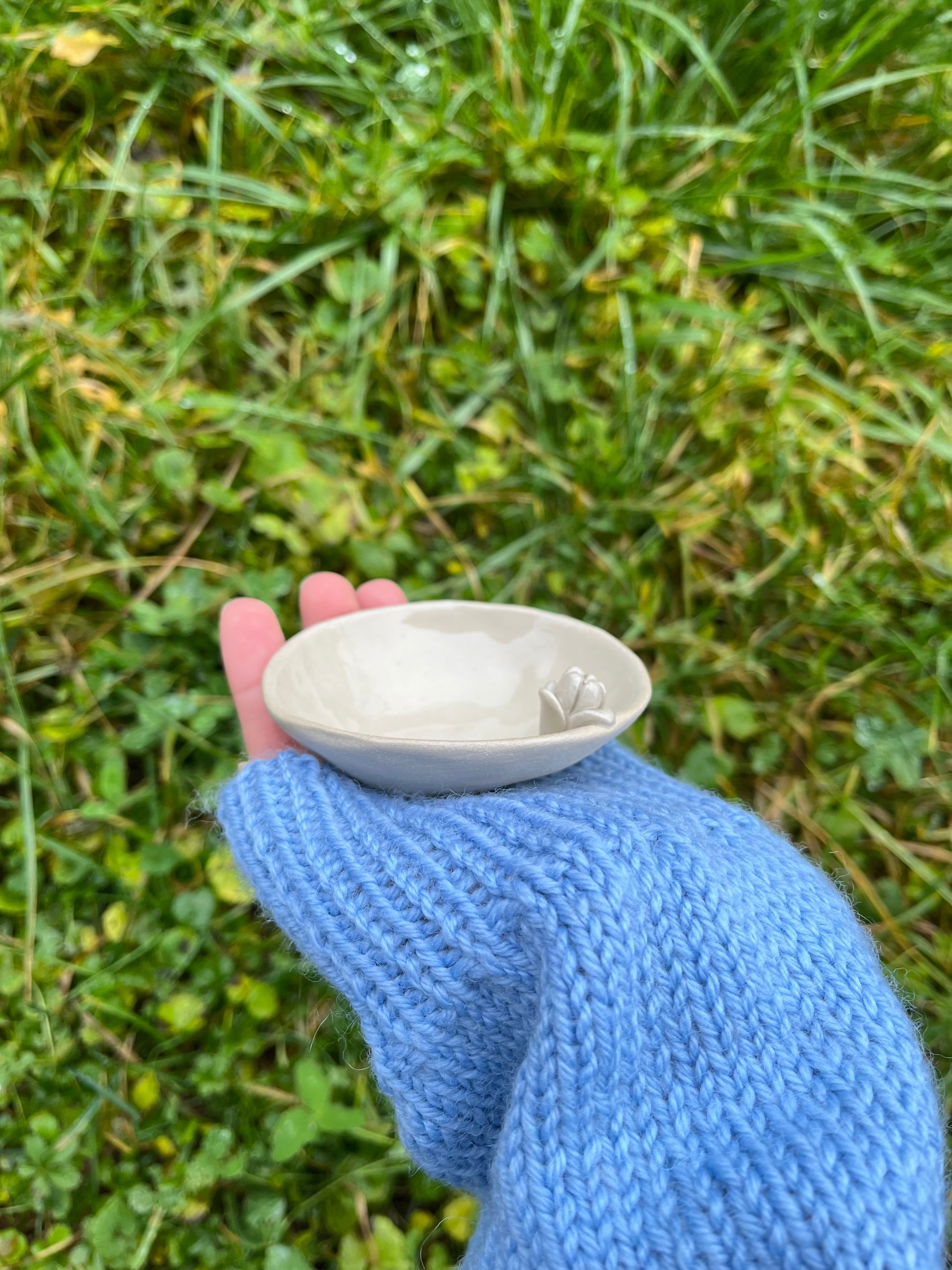 Small Handmade Jewelry Bowl With A Flower | Ring Dish | Decorative Ceramic