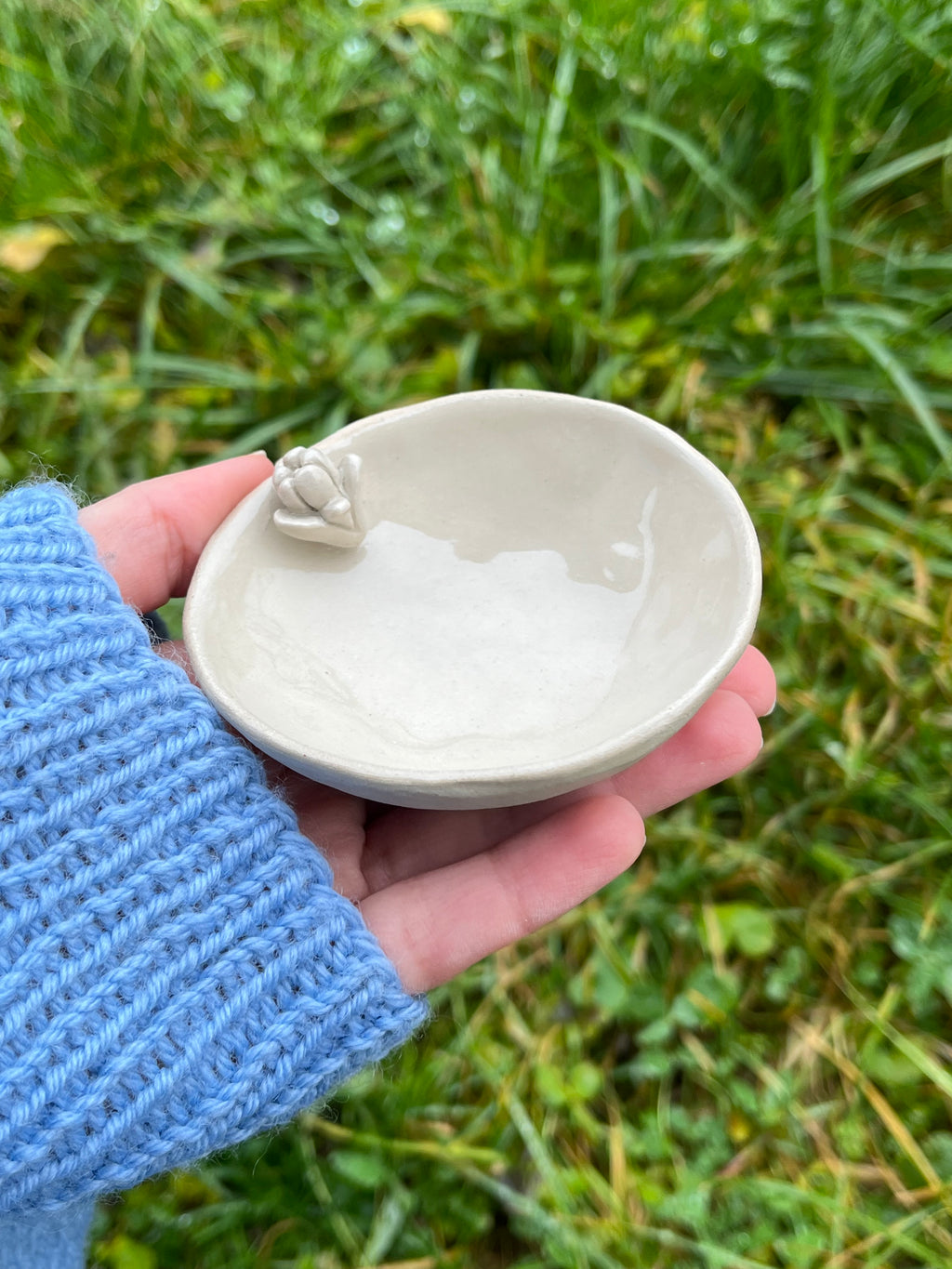 Small Handmade Jewelry Bowl With A Flower | Ring Dish | Decorative Ceramic