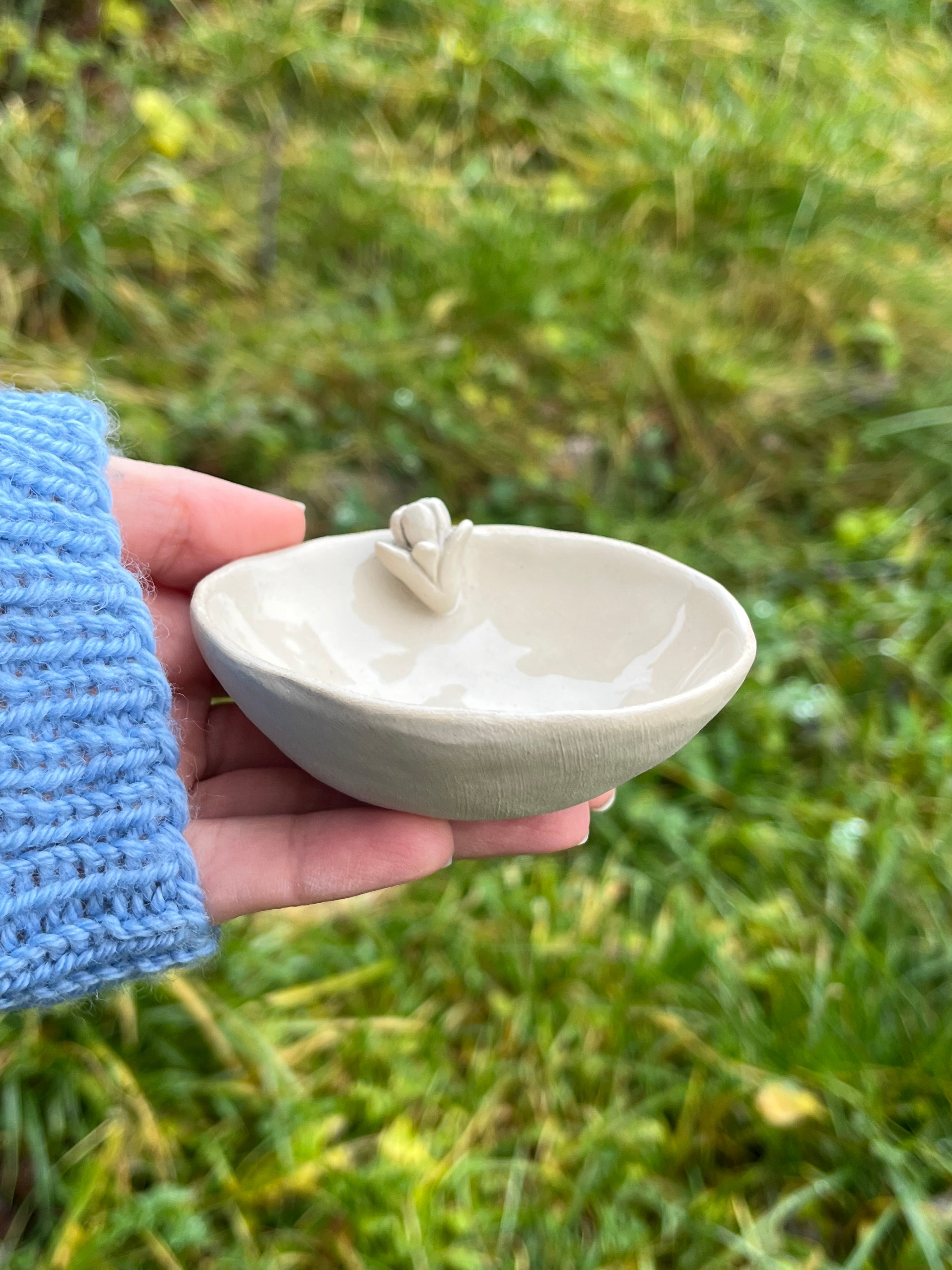 Small Handmade Jewelry Bowl With A Flower | Ring Dish | Decorative Ceramic