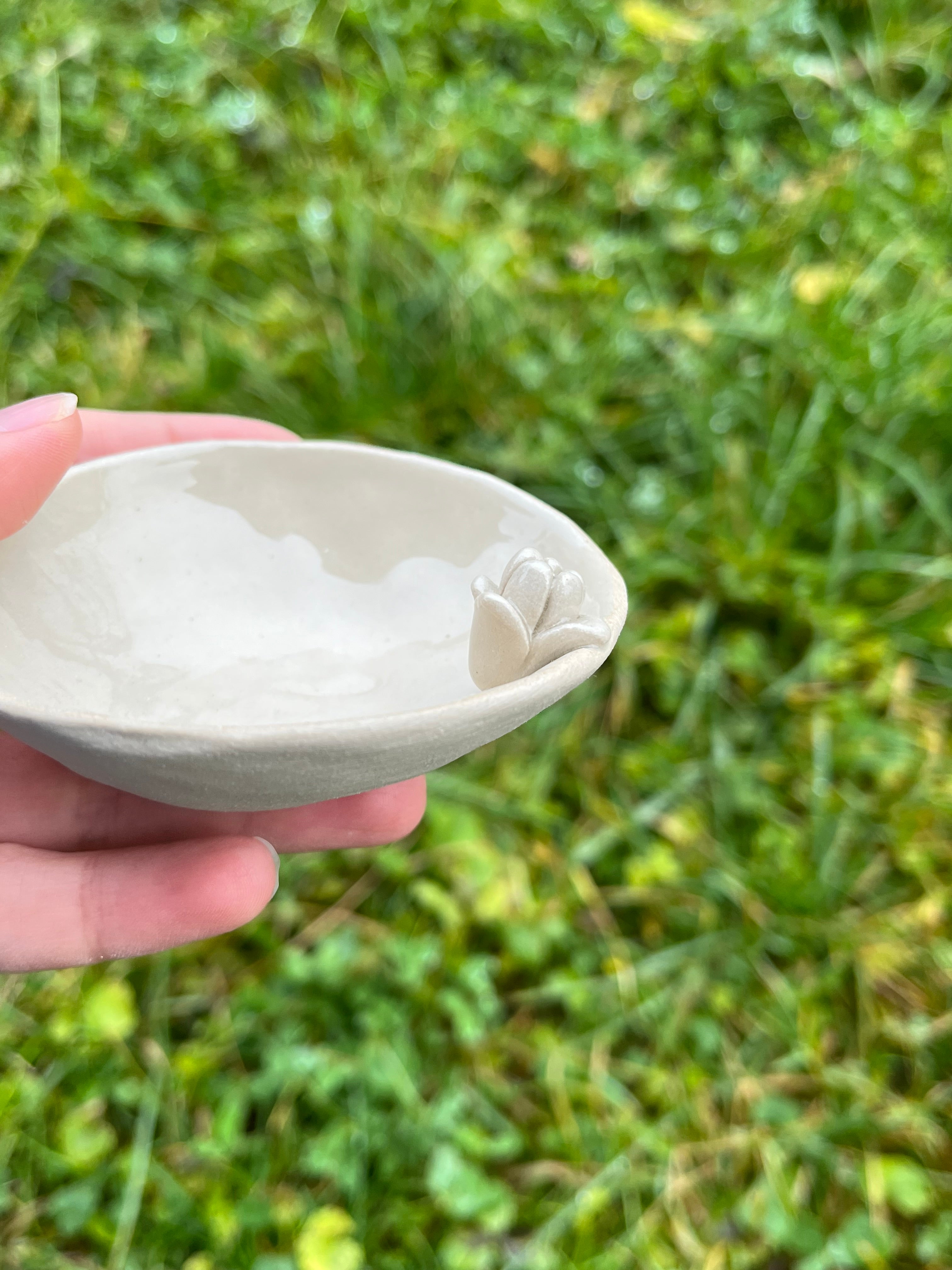 Small Handmade Jewelry Bowl With A Flower | Ring Dish | Decorative Ceramic