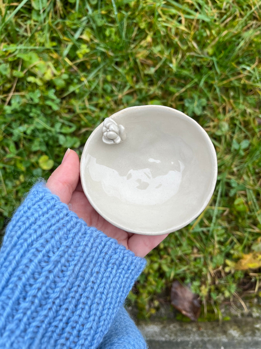 Small Handmade Jewelry Bowl With A Flower | Ring Dish | Decorative Ceramic