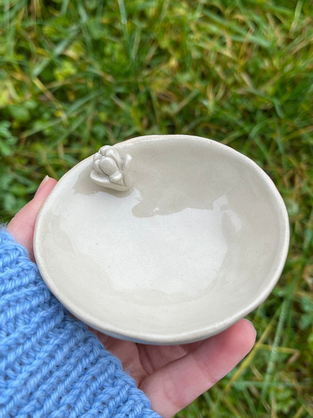 Small Handmade Jewelry Bowl With A Flower | Ring Dish | Decorative Ceramic