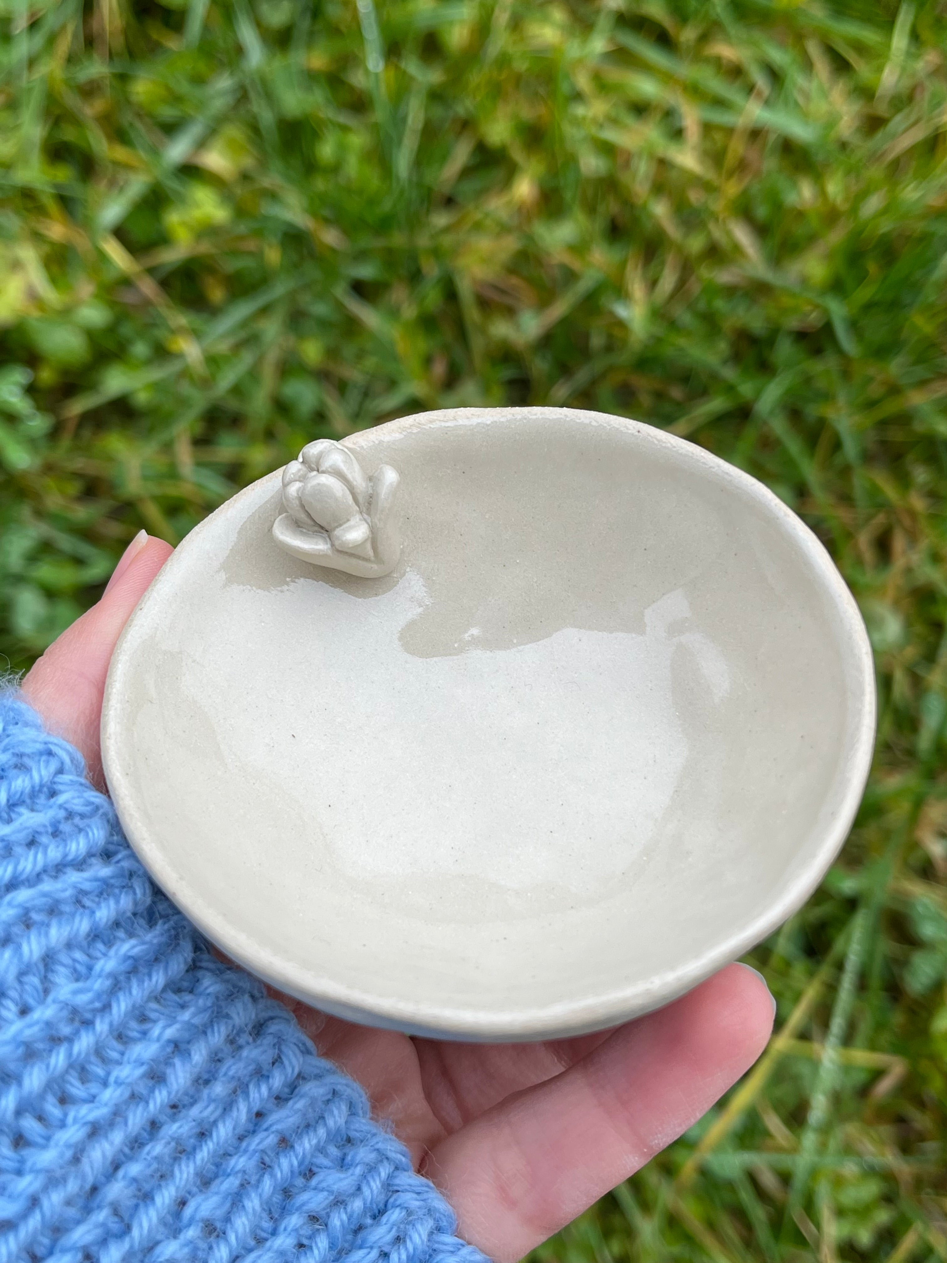 Small Handmade Jewelry Bowl With A Flower | Ring Dish | Decorative Ceramic